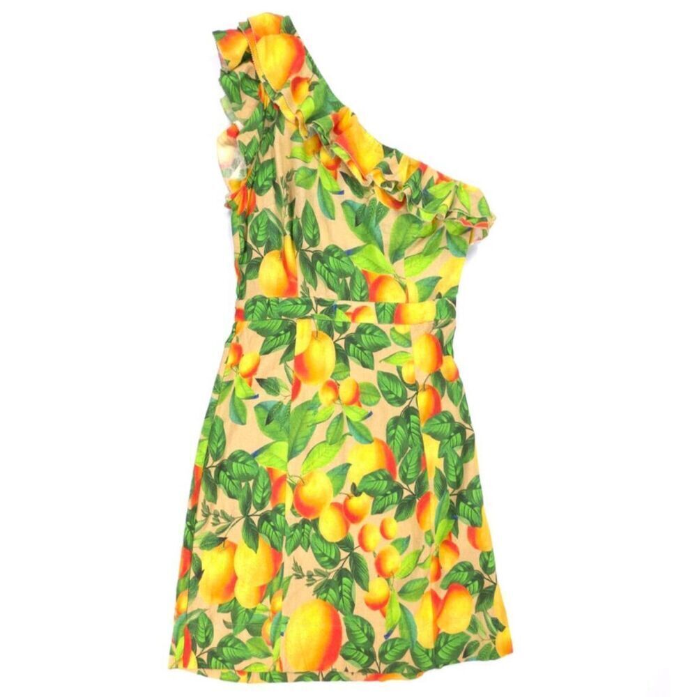 NEW Farm Rio Linen Orange Sands Ruffled Dress Beachy Boho Resort Coconut Girl